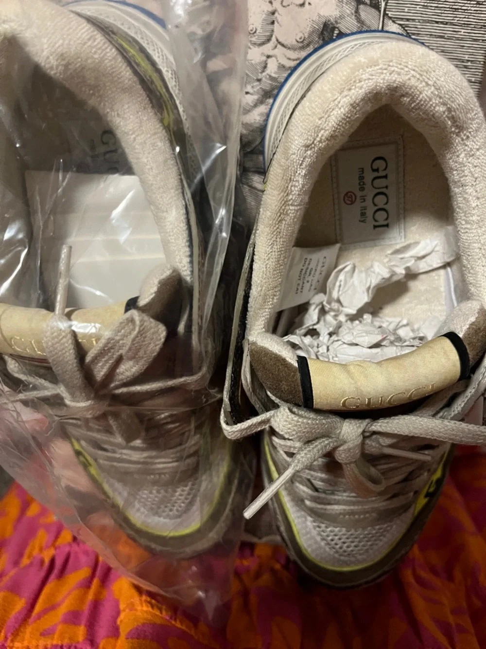 Gucci Beige Suede & Mesh Sneakers with Neon Yellow Accent - Picture 3 of 15